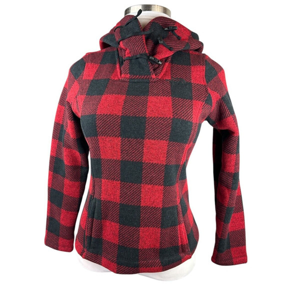 The North Face Crescent Buffalo Plaid Fleece Toggle Hooded Pullover Womens Small - Picture 6 of 16